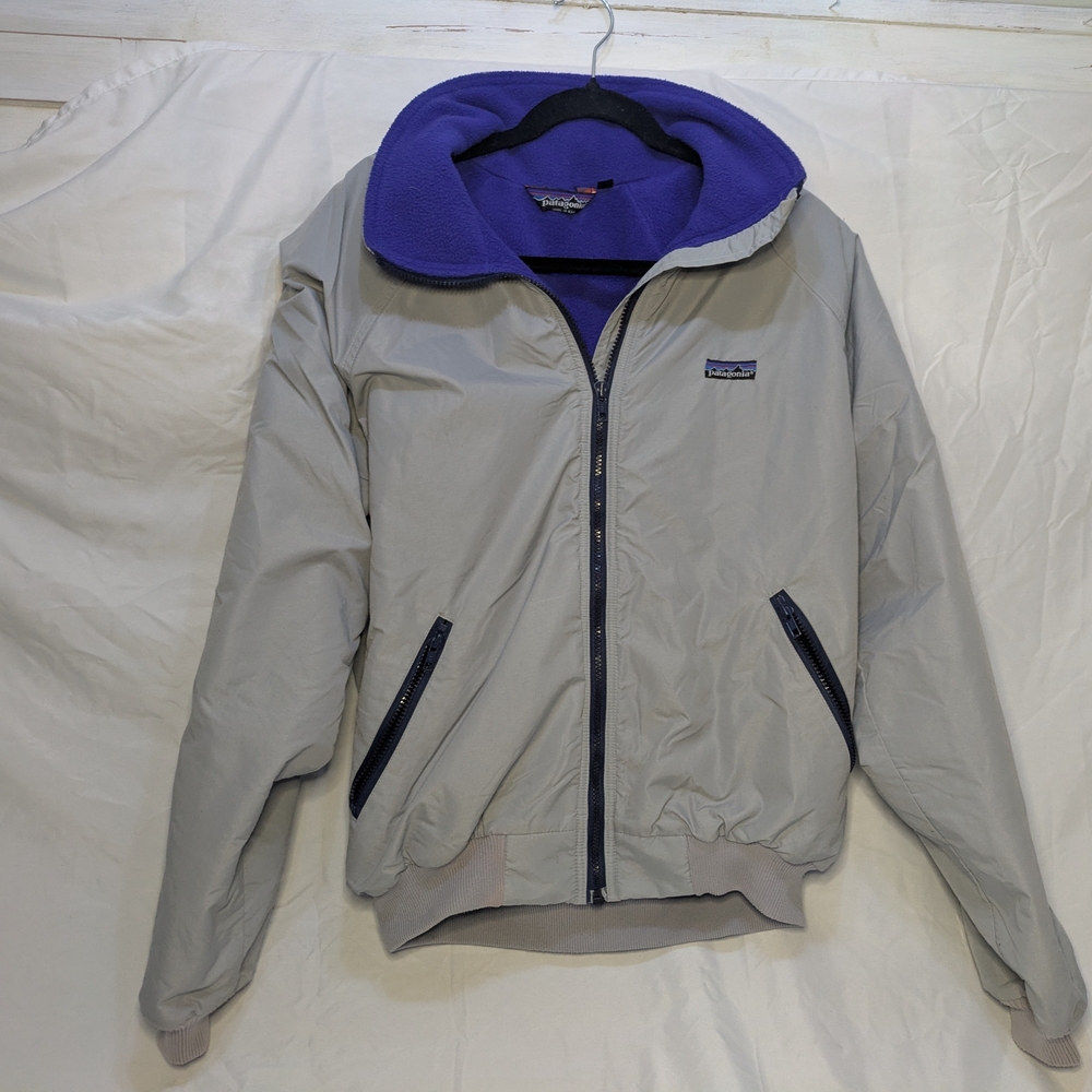 Vintage Patagonia Gray Bomber Jacket, Blue Fleece Lining, Men's Size L